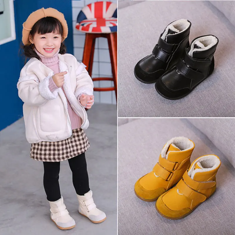

Winter Shoes Girls Winter Child Snow Boot Kids Warm Fur Boots for Girls Genuine Leather Lace Up Children's Rubber Boots Yellow