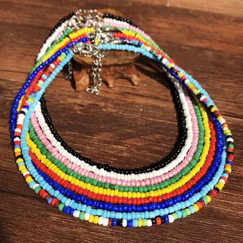 Meetvii Bohemian Handmade Rainbow Beads Choker Necklace Boho Colorful Bead Satellite Necklace Women Beach Jewelry