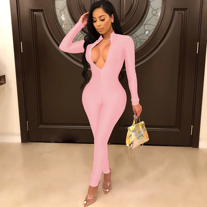 

Solid Color High Neck Zipper Jumpsuit
