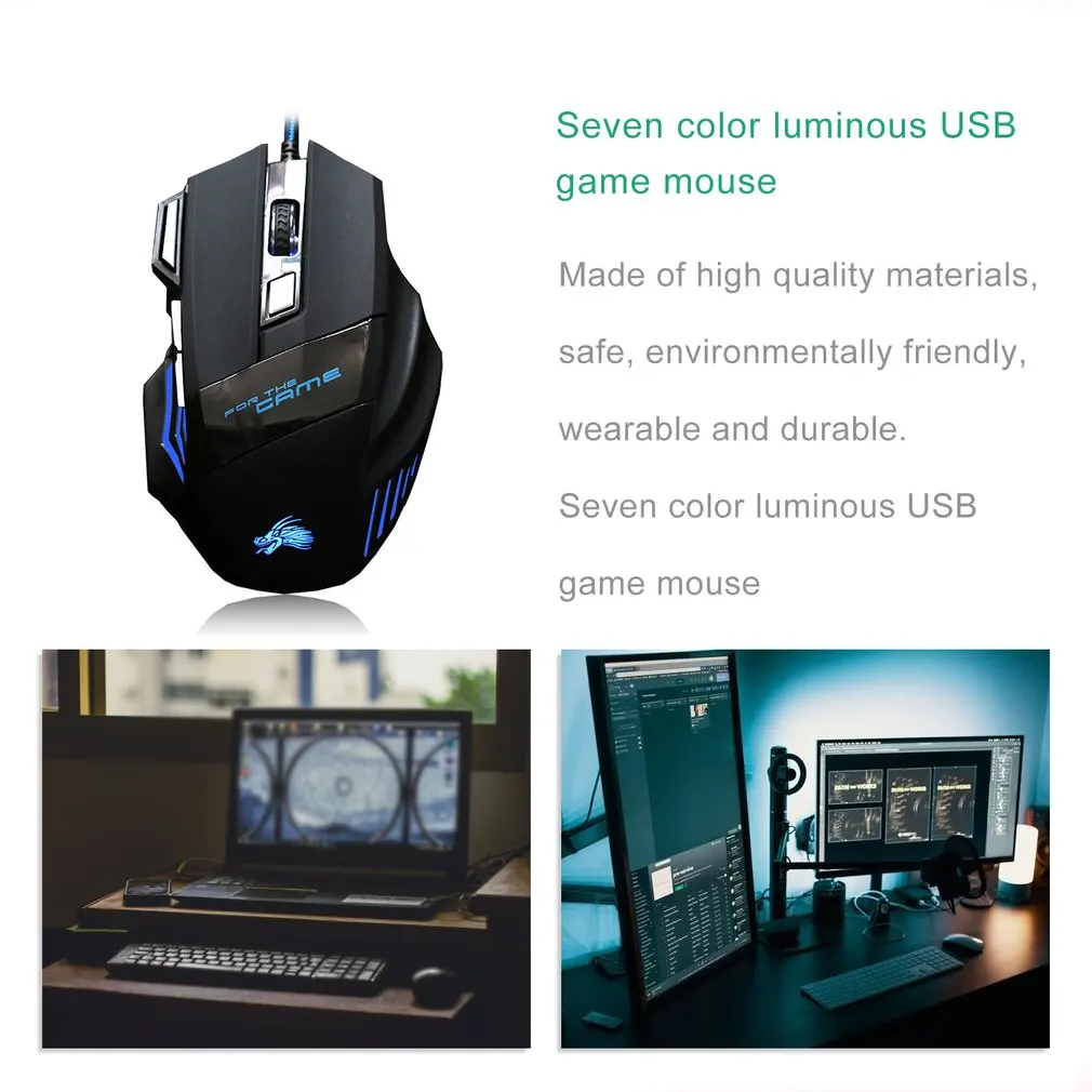 USB 6 кнопок игровая мышь 5000 dpi светодиодный оптический USB Проводная геймерская мышь 7 кнопок геймерские Компьютерные Мыши для ноутбуков