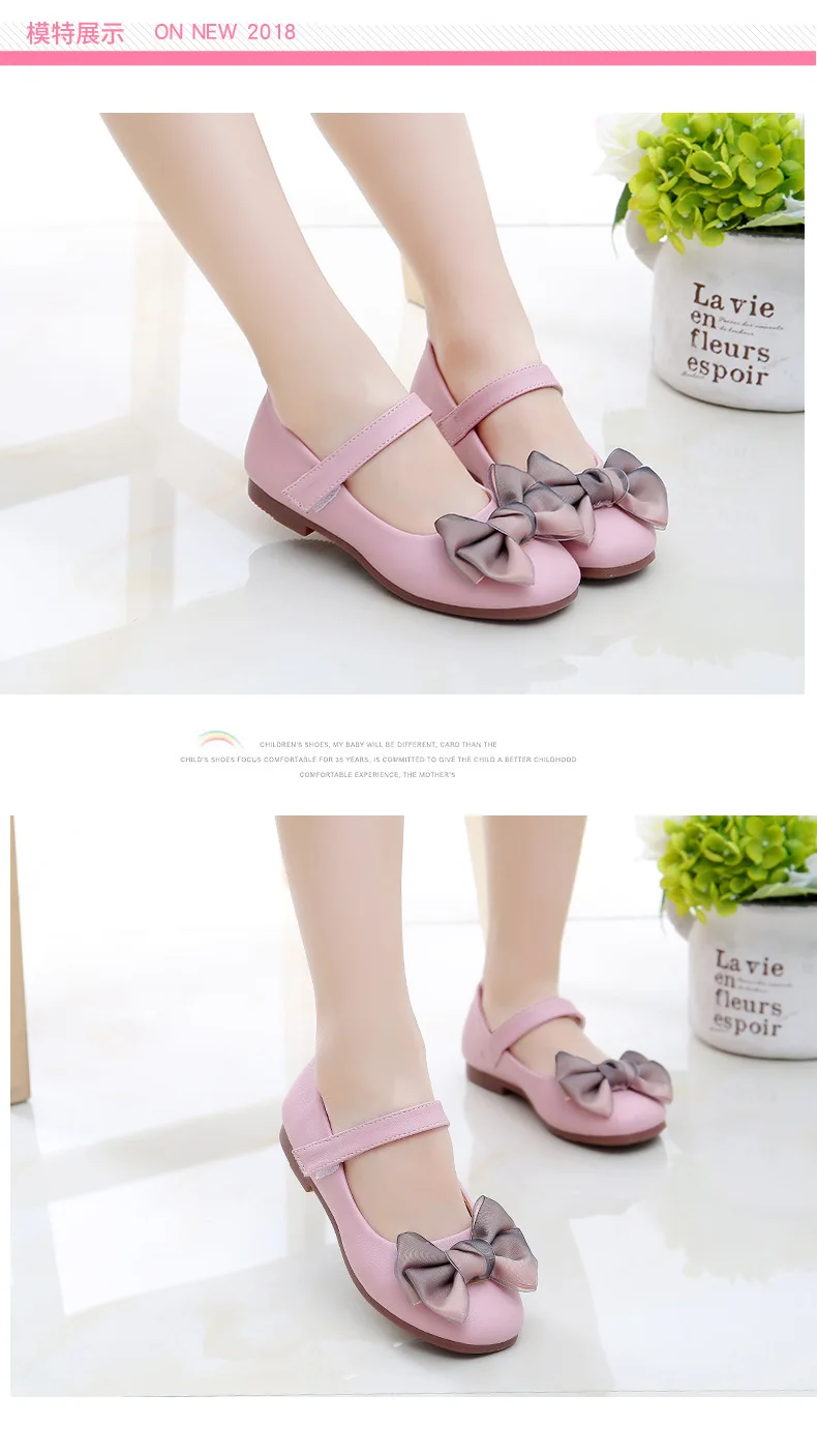 Girls Shoes New Spring and Autumn Children's Black Leather Shoes Bow Princess High-heeled Shoes