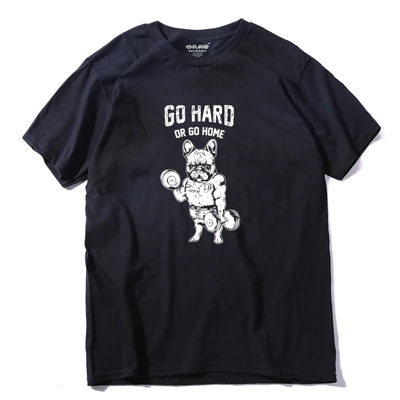 COOLMIND PU0118A 100% хлопок go hard or home Французский бульдог принт мужская футболка