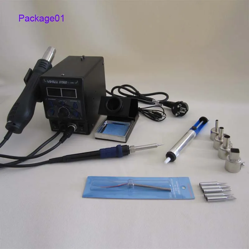 Yihua 220V 700W 2 in 1 Anti-static Hot Air Soldering Station Rework Station 8786D-I for BGA SMD Welding - Color: Package01