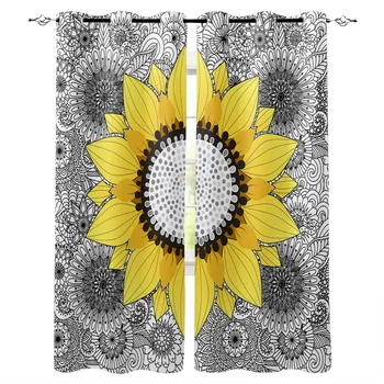 

Sunflower Mandala Curtains for Living Room Bedroom Decoration Home and Kitchen Products Windows Drapes Kids Room Curtains