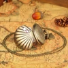 New Fashion Mermaid Shell Pocket Watch Unique Glossy Metal Scallop Case Crystal Pendant Necklace Superb Clock + Shell Accessory ► Photo 3/6