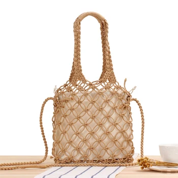 

Women's 2020 bag Portable Cross-body Summer bag Hollow Woven bag Cotton rope net Pocket Vacation Beach bag Small fresh Feminine