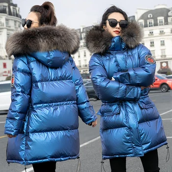 

Big Real Raccoon Fur Collar Hooded Down Jacket Women waterproof Thick Warm Long Winter Coat Women Female Puffer Jacket YRF82