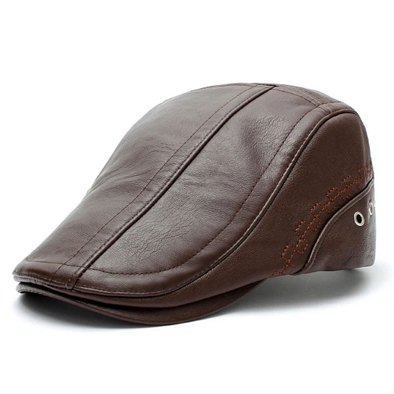Мужские осенние зимние пу кожаные гольф-берет кепки регулируемые кепки для вождения летняя плоская кепка таксиста кепка газетчика - Цвет: QC