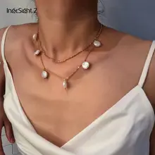 IngeSight. Z панк многослойное короткое колье, ожерелье, воротник, массивная Irreglar жемчужная подвеска с кисточкой, ожерелье, Женские Ювелирные изделия