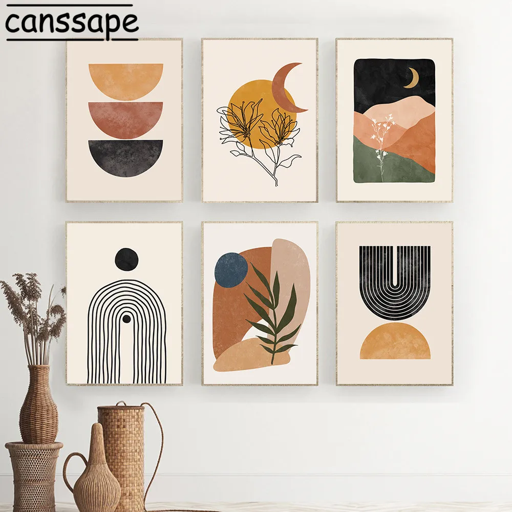 Abstract Wall Art Painting Sun Moon Landscape Posters Line Geometry Canvas Print Boho Pictures For Living Room Decoration | Дом и сад
