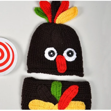 

2019 Newborn Baby Photography Props Hat Boy Girl Suit Clothes Black Cute Turkey Animal Cotton Line Warm Infant Clothing