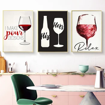 

Kitchen Art Canvas Painting Nordic Wine Cup Poster Wall Art Abstract Pictures Modern Home Decor For Dining Room