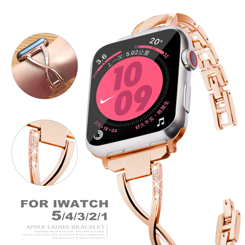 Ремешок для часов Apple Watch 38 мм 40 42 44 браслет из нержавеющей стали с кристаллами и