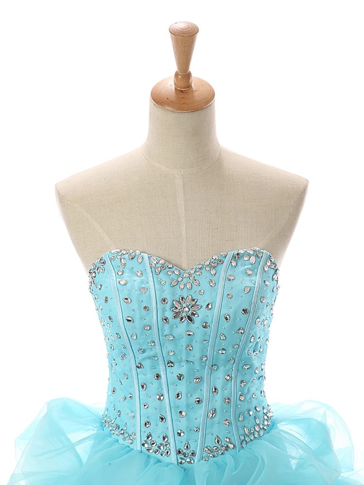 Бальное платье Quninceanera vestidos de 15, синий светильник, украшенный бисером, из присборенной органзы, vestido debutante