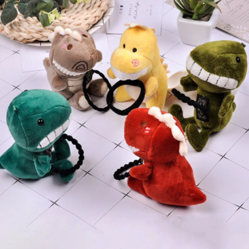 Women Girls Cute 3D Cartoon Dinosaur Hair Rope Plush Toy Rubber Band Decorative Ponytail Holder