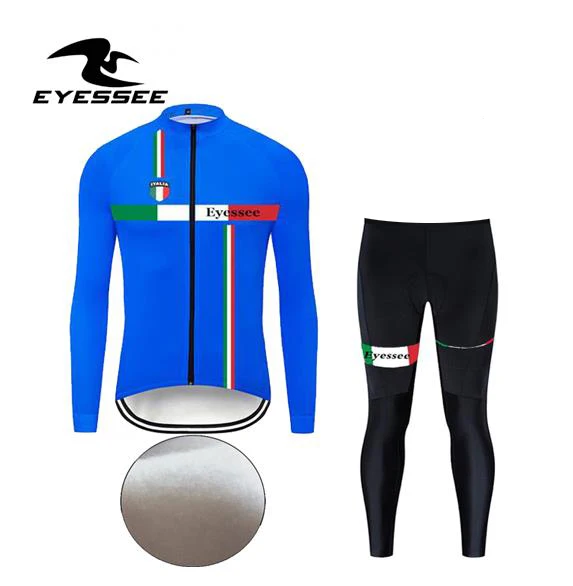 Зимняя Теплая Флисовая Мужская Велосипедное Джерси от компании eyessee Italy велосипедная одежда Pro открытый гоночный теплый длинный рукав Велоспорт Джерси набор - Цвет: Long suit