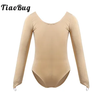 

TiaoBug Kids Long Sleeves Elastic U-Neck Nude Gymnastics Leotard Girls Ballet Dancewear Undergarment Workout Sports Underwear
