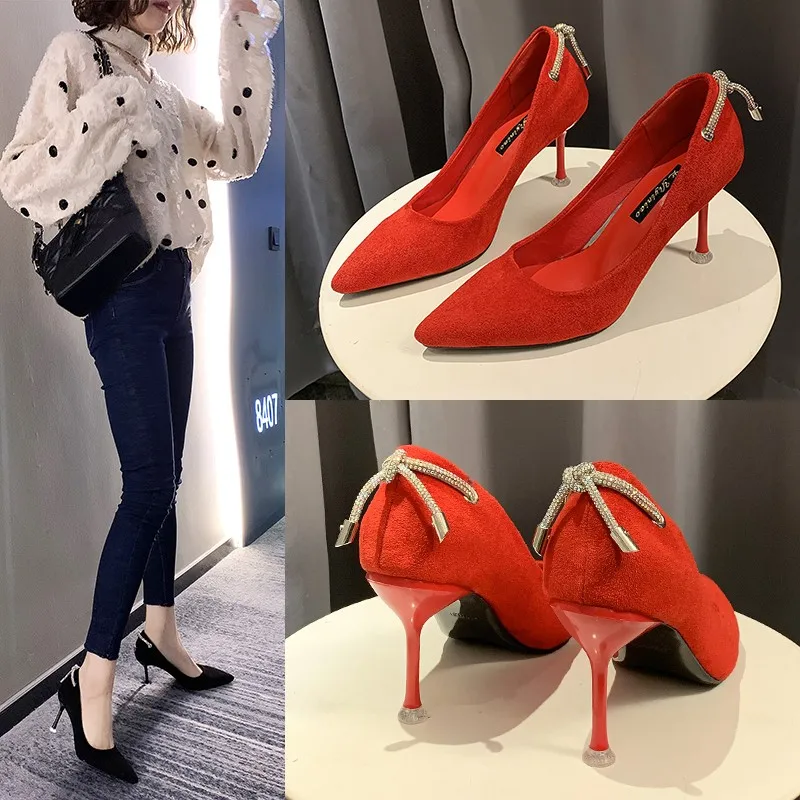 

Wedding Party High Heels New Fashion Heel Lace Up Red Stiletto Pointed Toe Pumps Concise Elegant High-heeled Shoes Women U22-67