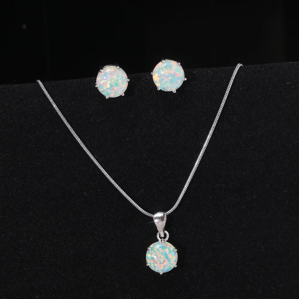 CiNily Created White Blue Fire Opal Silver Plated Wholesale for Women Jewelry Pendant Stud Earrings Jewelry Set OT107-08