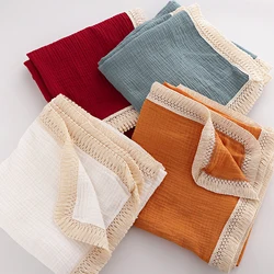 Manta de muselina de algodón para recién nacido, edredón supersuave con borlas, accesorios para bebé, ropa de cama para niños, ropa de cama para descarga desde 0