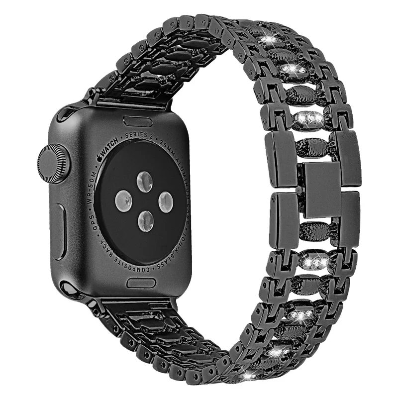 Черный Ремешок для Apple Watch, металлический браслет 40 мм, 44 мм, 38 мм, 42 мм, iWatch, стразы, браслет из нержавеющей стали, часы - Цвет ремешка: Черный