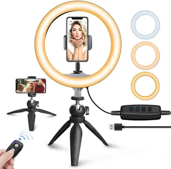 

LED Ring Light with Tripod Stand for YouTube Video and Makeup, Mini LED Camera Light with Cell Phone Holder Desktop Lamp