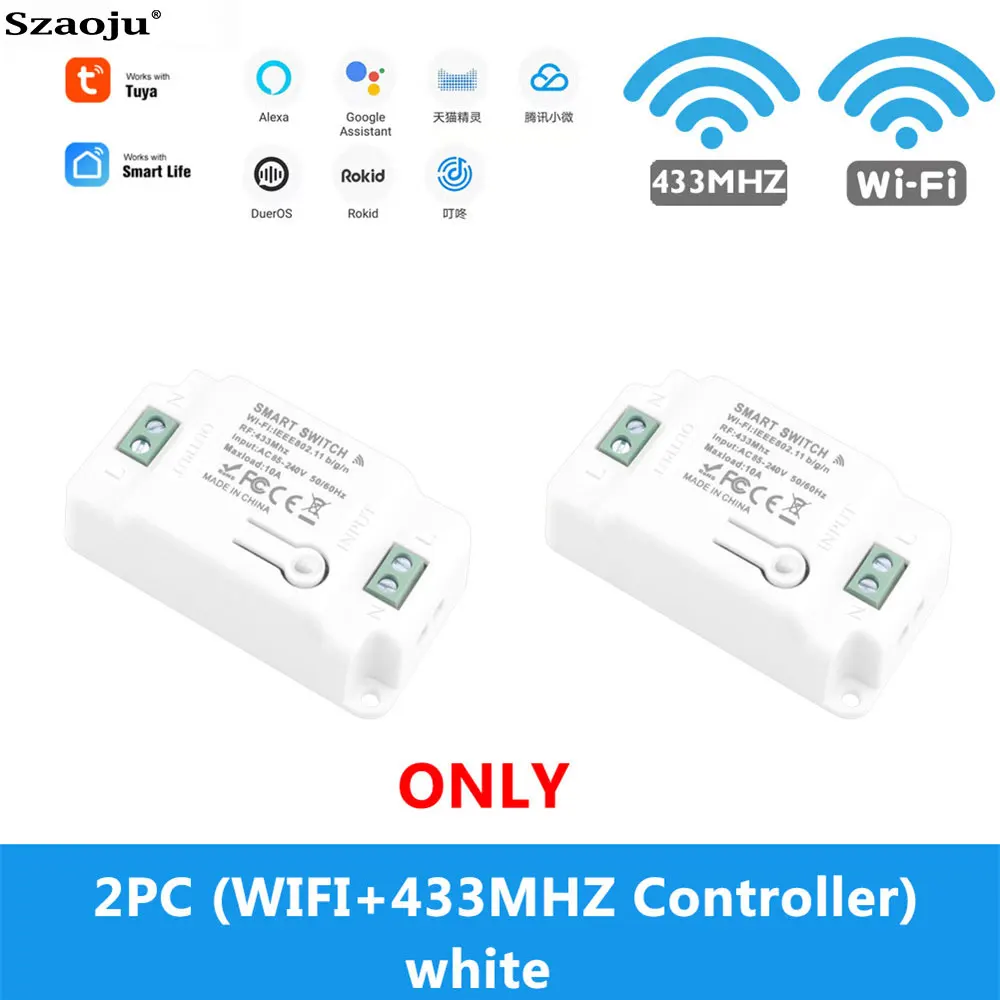Szaoju Tuya Smart Life APP Wi Fi + RF 433 МГц релейный модуль с таймером для Google Home Alexa 10A светильник