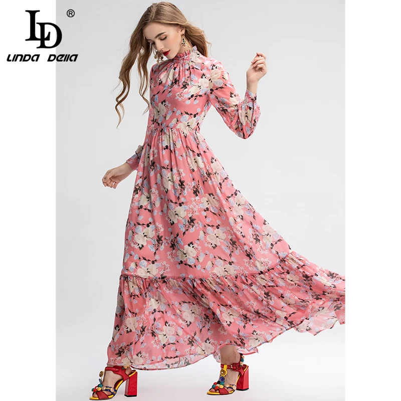 LD LINDA делла модное подиумное Макси платье 5XL плюс размер женское с длинным рукавом винтажное с цветочным принтом элегантное праздничное длинное платье