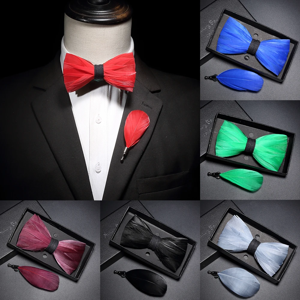 KAMBERFT Novelty fashion Mens bow tie Handmade feather bow ties for men