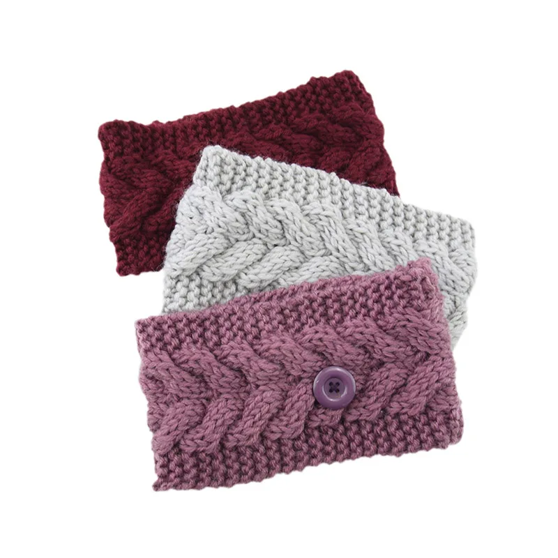 

Knitted Headband Wide Headwear Twist Hairband Elastic Head Wrap Button Hair Band Ear Warmer Hair Accessories with Button