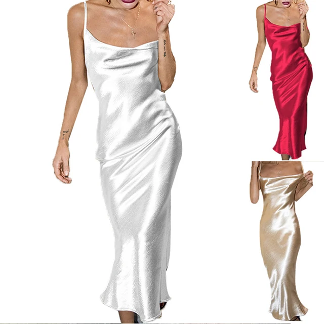 Summer Women Satin Long Dress Sexy Sleeveless Backless Spaghetti Strap Silk Mermaid Dresses Female Nightclub Party Maxi Dress 1