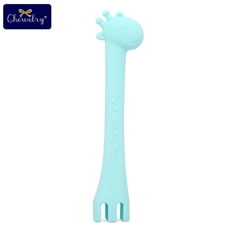 mint Giraffe spoon 1 шт. Жираф Силиконовый грызунок ребенка режутся зубы игрушки, не содержащие БИСФЕНОЛ кормления вилка силиконовый тренировочный ложка, ювелирное изделие для изготовления для детей продукта - Цвет: mint Giraffe spoon