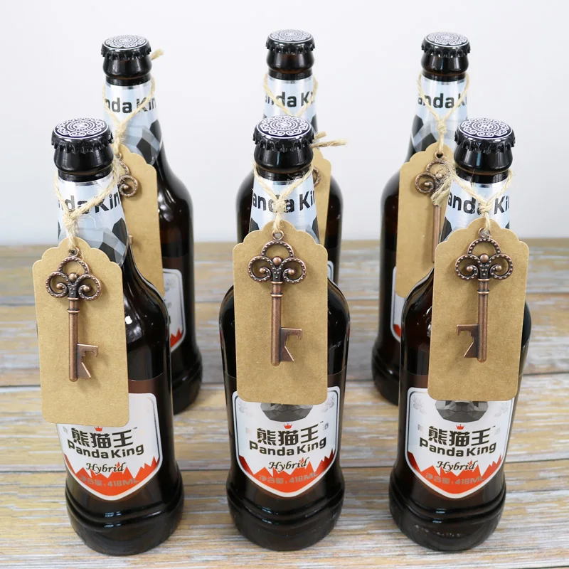 

50sets Key Shape Bottle Opener with Gift Paper Tag Hemp String Beer Wine Bottle Opener Keychain Ring Open Christmas Party Supply