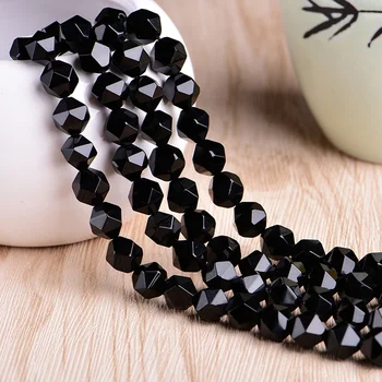 

Natural AAA Pure Black Agates Faceted cutting Beads 6/8/10/12mm Multi-size Wholesale For Jewelry Making Strand High Quality