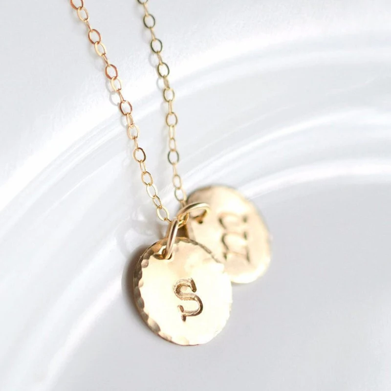 

Custom Initial Necklace in Plating 14k Gold, 1 2 3 4 5 Letter Necklace, Circle Initial Disc Charm, Personalized Gift