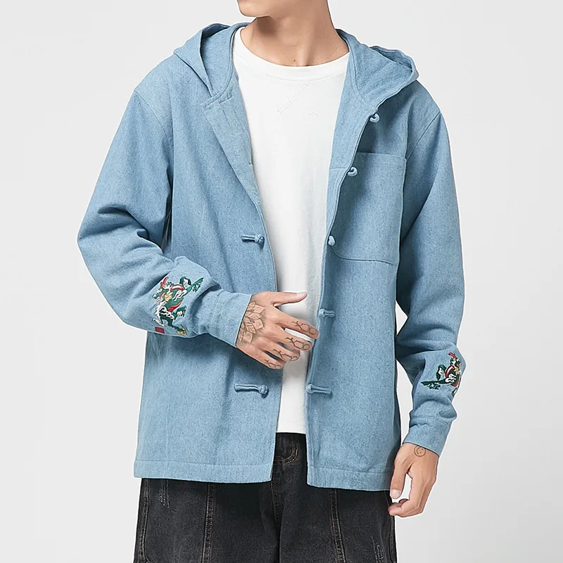 

2019 Autumn Clothing New Style Men Hooded Jacket Coat Japanese-style Chinese-style Large Size Embroidery Men's Denim Jacket Coat