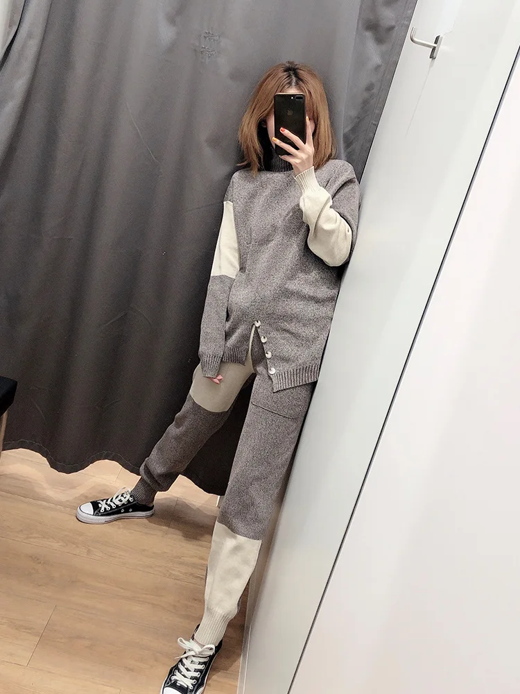 

Overplus of Goods Exported to Europe And US Women's 2019 Autumn And Winter New Style Knitting Suit Collocation High Collar Sweat