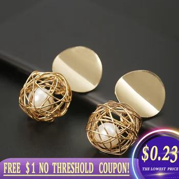 

2020 New Fashion Stud Earrings For Women Golden Color Ball Geometric Earrings For Party Wedding Gift Wholesale Ear Jewelry
