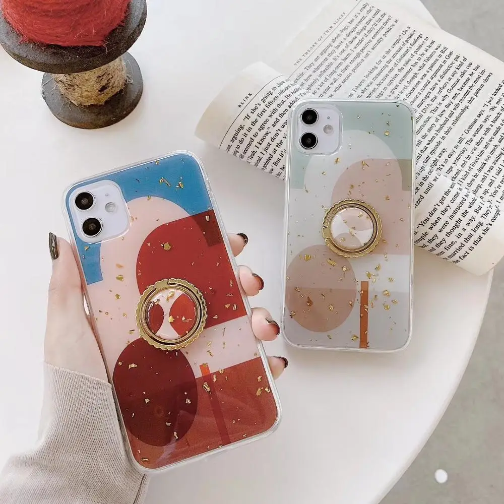 

Shiny Phone Cover For iPhone 11 Pro Max X XR XS MAX 7 8 6 6S Plus Finger Ring Epoxy Phone Case Platinum Glitter Case