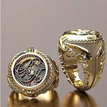 

Mens Vintage Golden Engraving Pharaoh Symbol Ring Gypsy Egyptian Domineering Ring Hip Hop Party Jewelry Gift