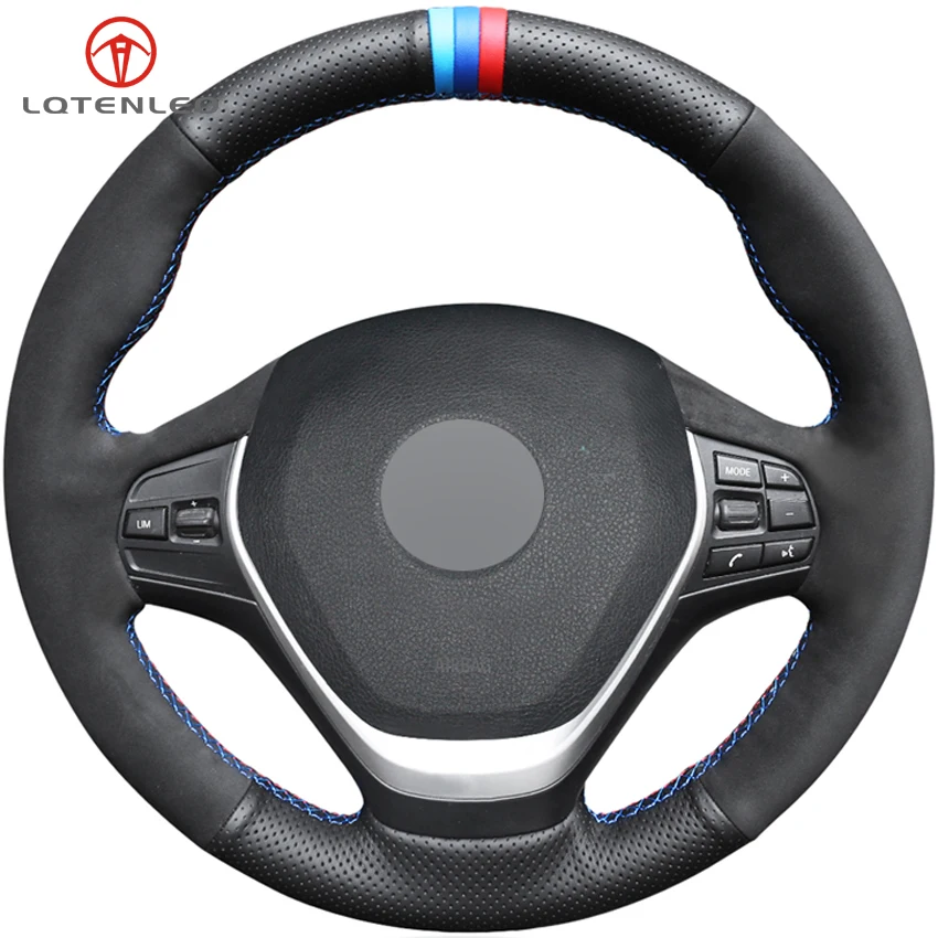 Lqtenleo Black Leather Suede Car Steering Wheel Cover For Bmw 3 Series