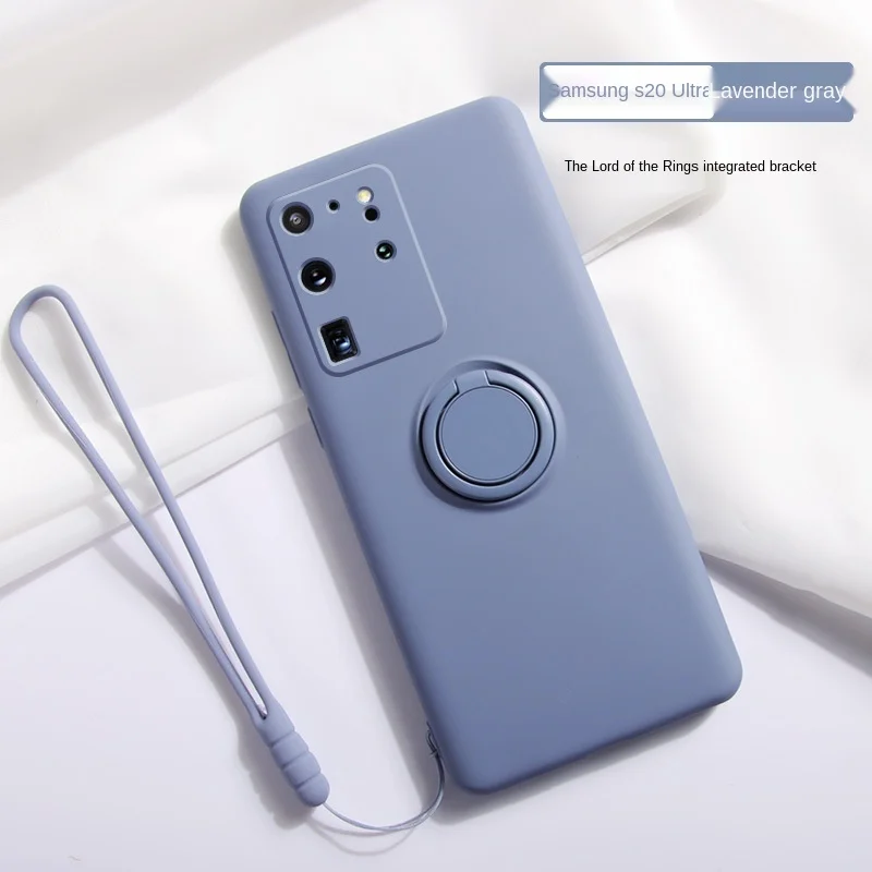 Liquid Silicone Ring Holder Shockproof Phone Case with Strap and Magnet Feature