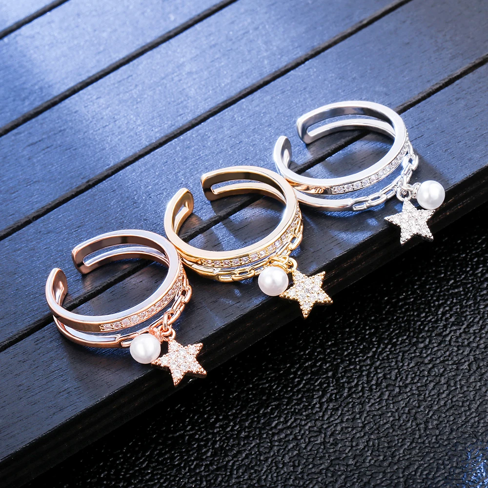 Gold Rings Fashion Rings Fashion Ring Finger Rings Metal Rings Pearl Finger Ring Gold Silver Color Ring For Women Classic Adjustable Size Plus Imitation Pearl CZ Star Pendant Elegant Jewelry Accessories