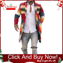 Мужской Тренч в полоску, семь цветов радуги, тонкая, длинная, однобортная, шерстяная ветровка, пальто, уличная одежда, Cazadora de los hombres#3