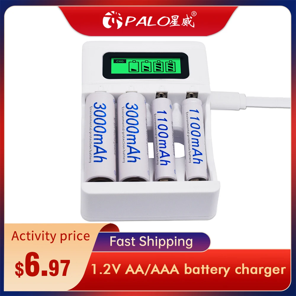 Умное зарядное устройство Palo 4 слота Usb для никель металлогидридных и
