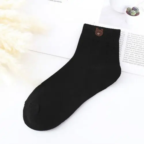 Black C 5 пар/лот = 10 штук, осенне-зимние модные носки, женские длинные теплые носки с медведем, повседневные женские носки - Цвет: Black C