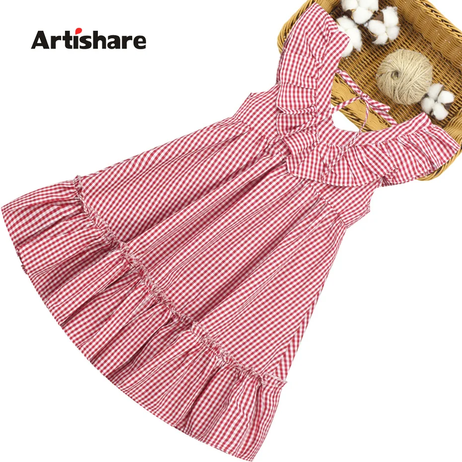 Artishare Girl Dress Off Shoulder Girls Summer Casual Plaid Kids Teen Clothing For Young 6 8 10 12 14 Years | Детская одежда и