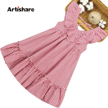 

Artishare Girl Dress Off Shoulder Girls Summer Dress Casual Plaid Dress Kids Teen Clothing For Young Girls 6 8 10 12 14 Years