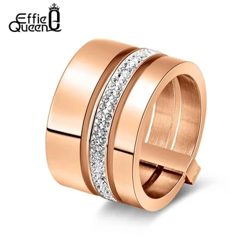 

Effie Queen Punk Style Stainless Steel 3 Layer Rings for Women Men Rhinestone Jewelry Wedding Engagement Ring FR86