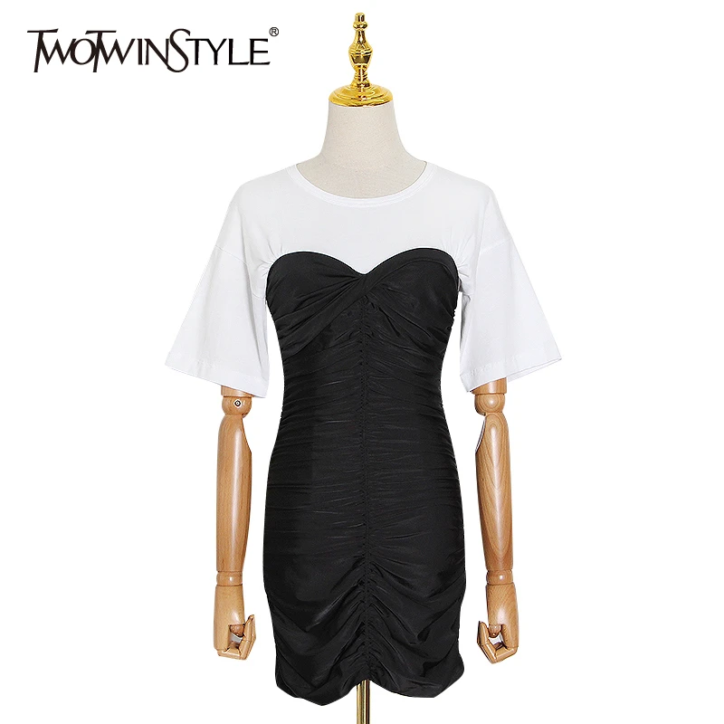 Женское мини-платье TWOTWINSTYLE Элегантное летнее платье с круглым вырезом коротким